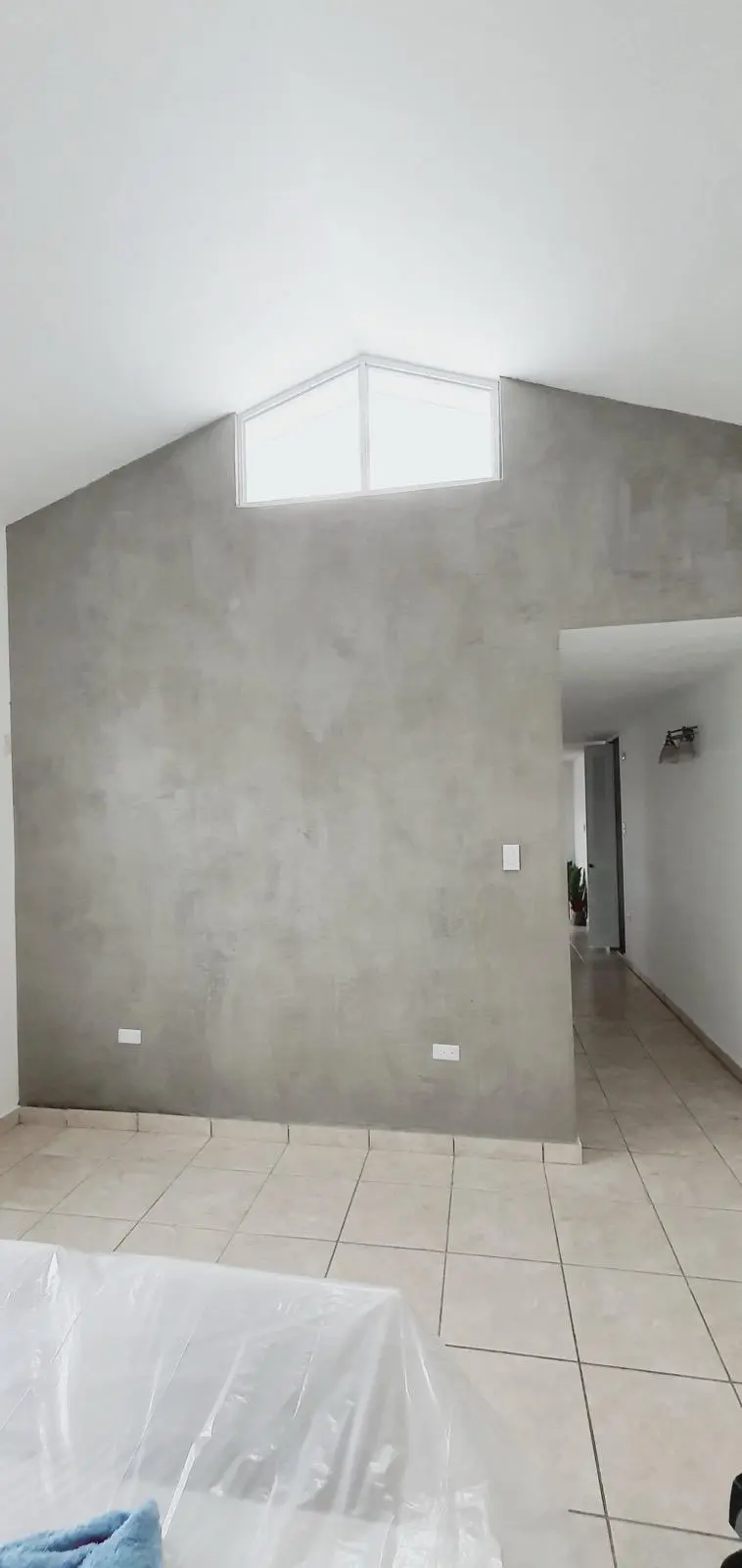 Pared alta residencial con acabado en cemento pulido